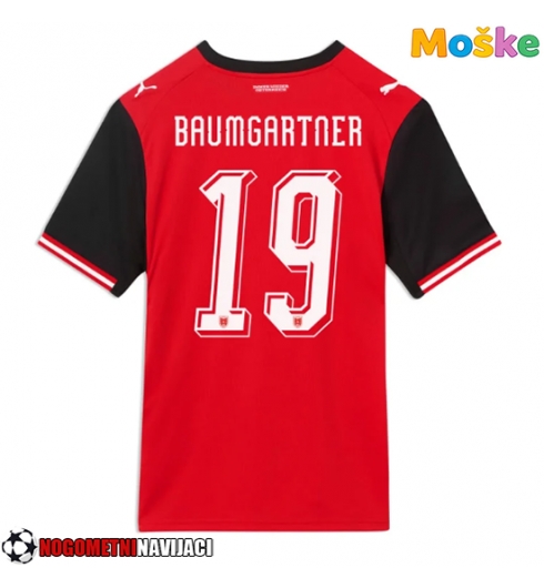 Moške Nogometnih dresov Avstrija Christoph Baumgartner #19 Domači SP 2026 Kratki rokavi Moške Nogometnih dresov Avstrija Christoph Baumgartner #19 Domači SP 2026 Kratki rokavi